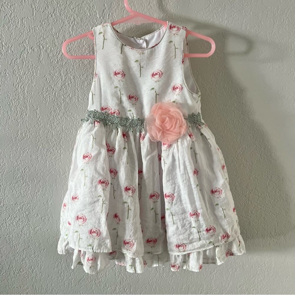 Laura Ashley London Rose Print White Sleeveless Dress